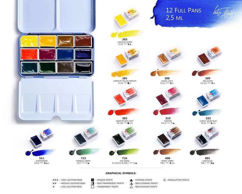 Watercolour set "White Nights", metal box